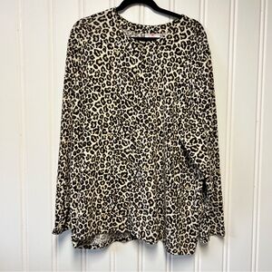 Quacker Factory Leopard Print Cardigan 3X Animal Print Button Front Stretch Top